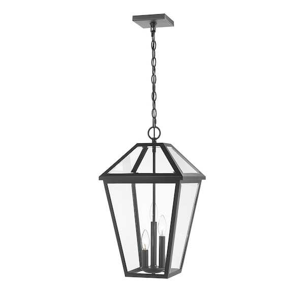 Z-Lite Talbot 3 Light Outdoor Chain Mount Ceiling Fixture, Black & Clear Beveled 579CHXL-BK - main